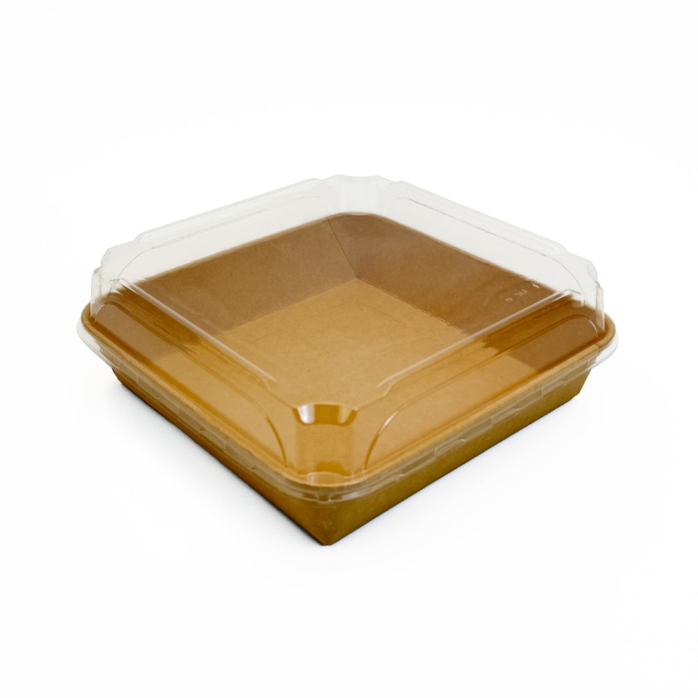 9"x9" Kraft PaperBoard Tray with Clear PET Lid