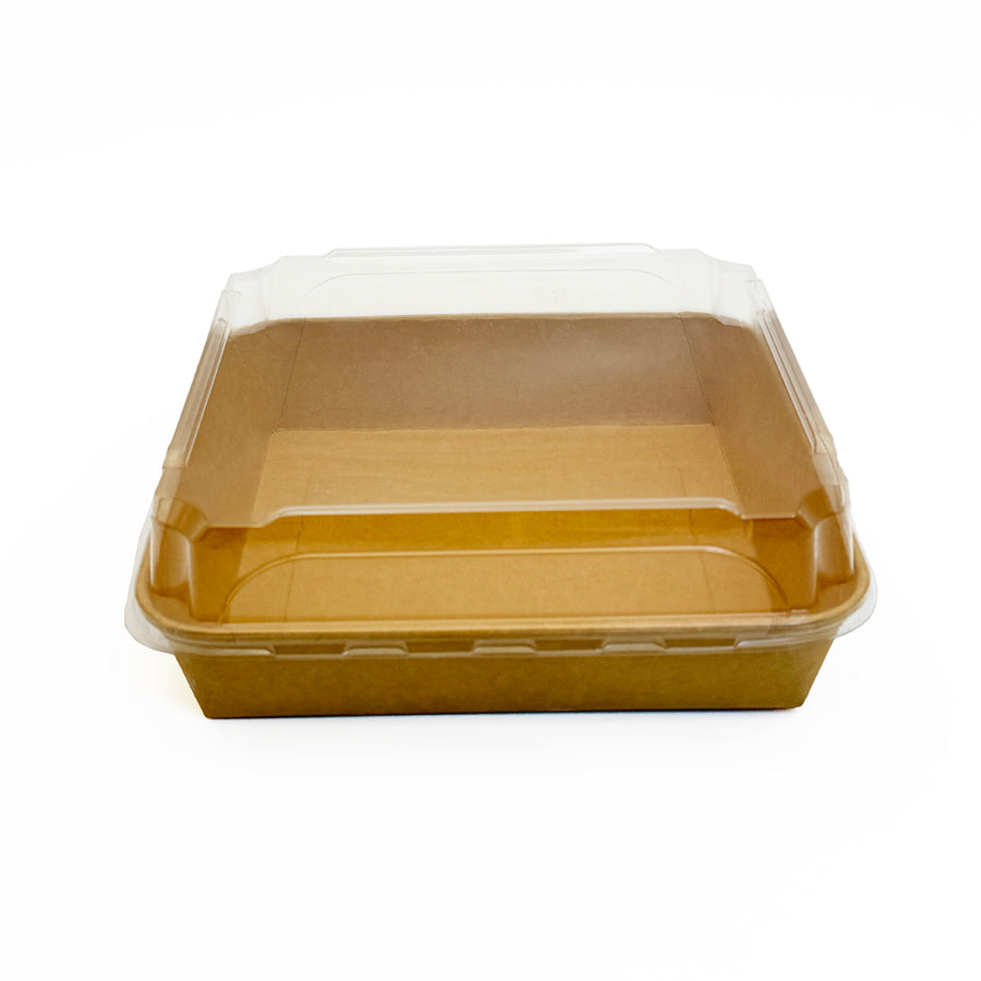 9"x9" Kraft PaperBoard Tray with Clear PET Lid