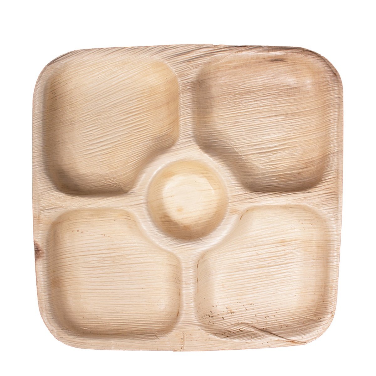 9" x 9" - 5 Compartment Palm Leaf Plate (25 Count Retail Pack)-VerTerra Dinnerware